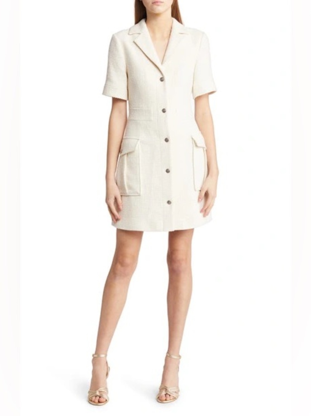 Ted Baker Cream Short-Sleeve Button Front Mini Dress